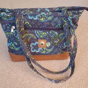 Stone New York quilted blue and green paisley print bag